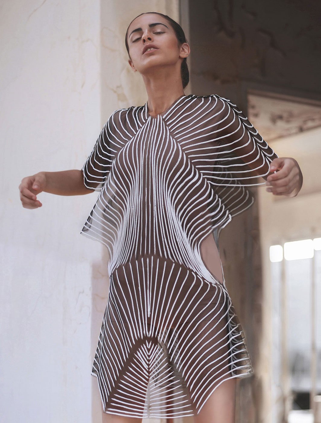 Mini dress with batwing sleeve